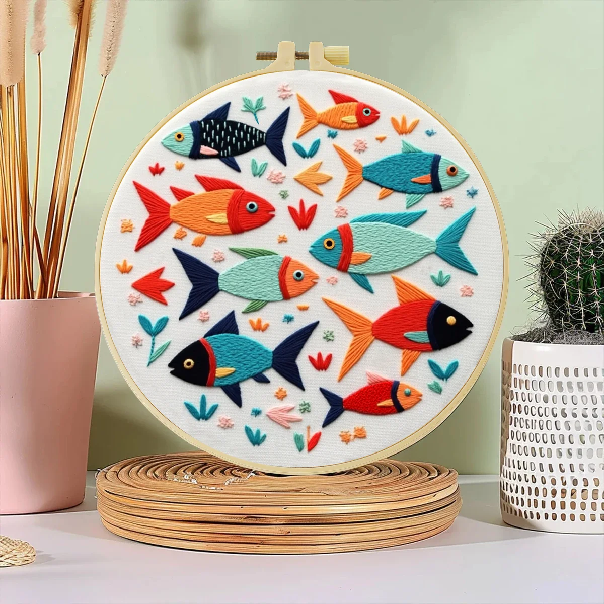 1 Stück 20X20CM/7,87 Zoll Fisch-Stickerei-Starter-Kit DIY-Kit Nähkunst Heimdekoration Handwerksmalerei – Detail 1