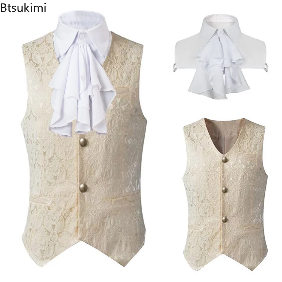 2025 Vintage Men Vest Renaissance Steampunk Sleeveless Jackets Gothic Jacquard Single Breasted Waistcoats Cosplay Costumes Male