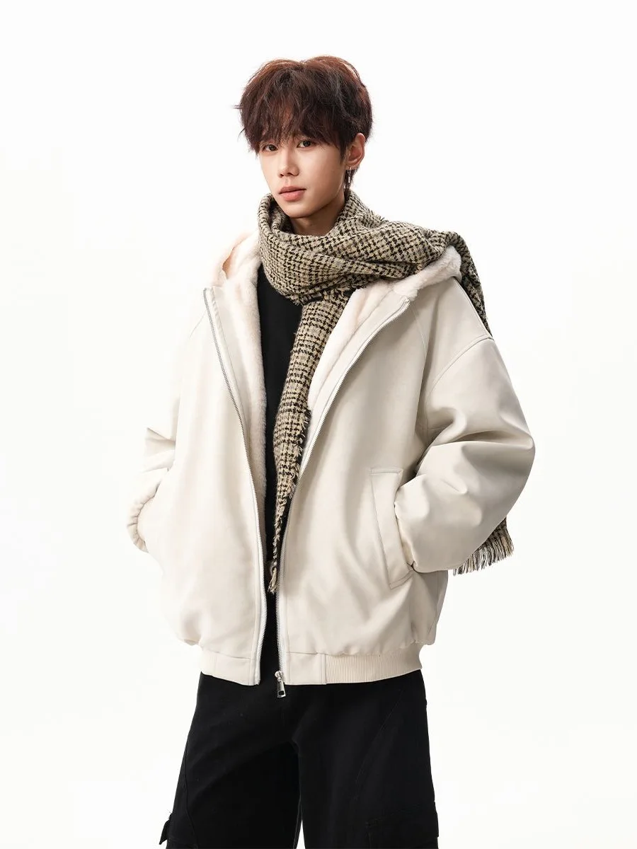 

American Sle Heavyweight Hooded Cotton Jaet Men's Loose Fce Lined Thiened Winter Coat for Couples Youth Faion