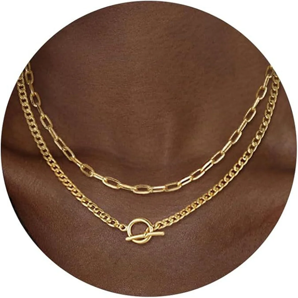 

Gold Layered Necklaces for Women 14K Dainty Gold Chain Necklace Women Trendy Cuban Link Paperclip Chain Chunky Jewelry for Women