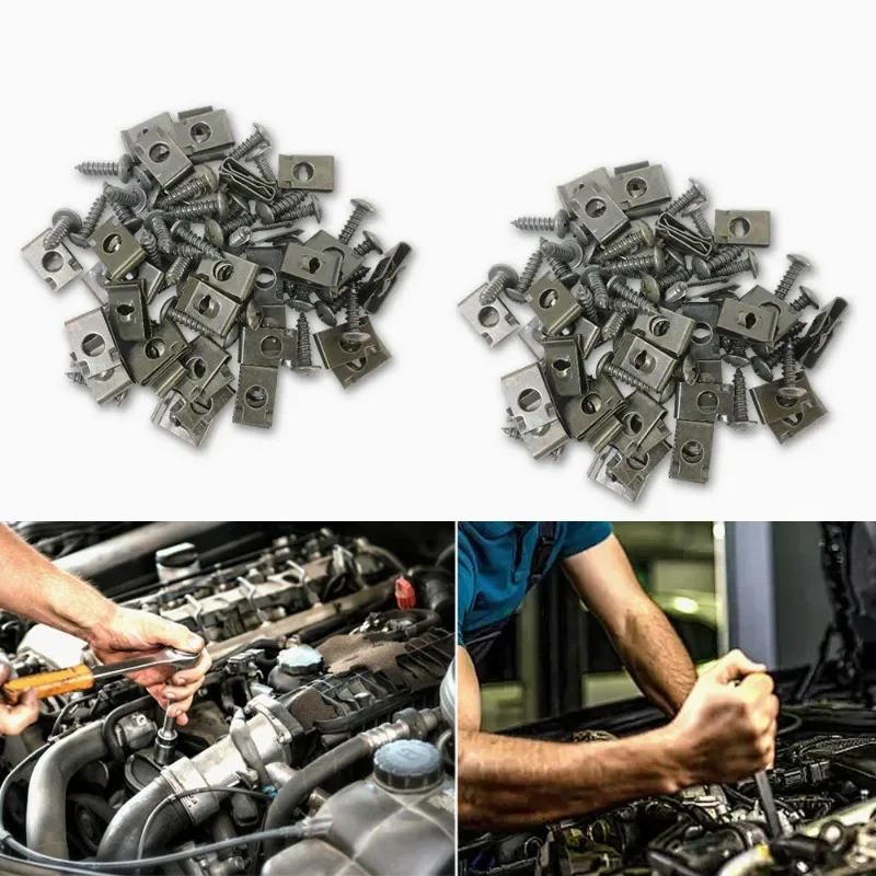 40/20pcs Car Self-tapping Screw Fastener Universal Metal U-Type Clip Self-tapping Screw Set Mudguard Bumper Modification Clips