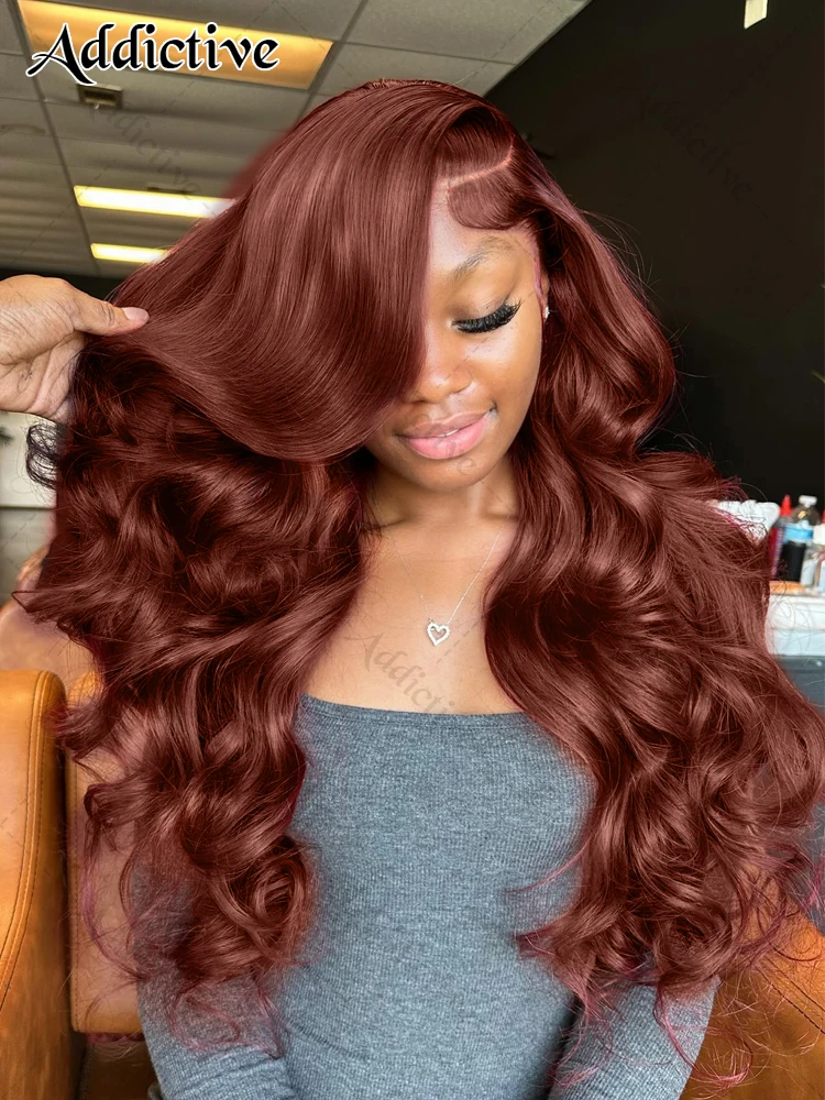 Brazilian 30 38 Inch Reddish Brown Body Wave 13x6 Lace Front Wig Human Hair Water Wave HD Transparent Lace Frontal Wigs