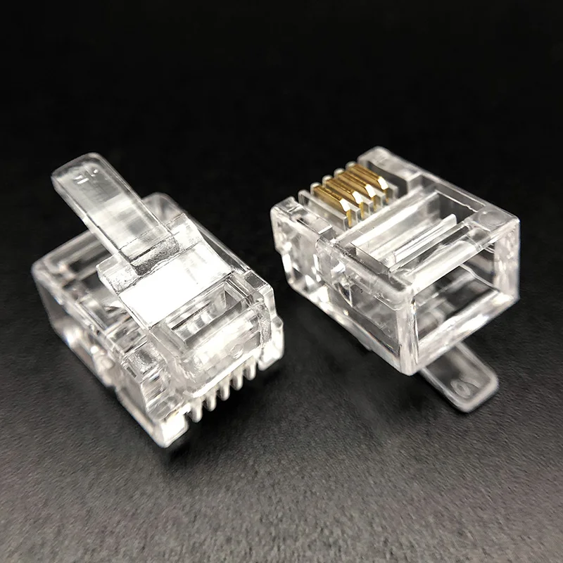 50PCS RJ11 6P4C Connector 4Pin Modular Plug Male For Telephone Cable