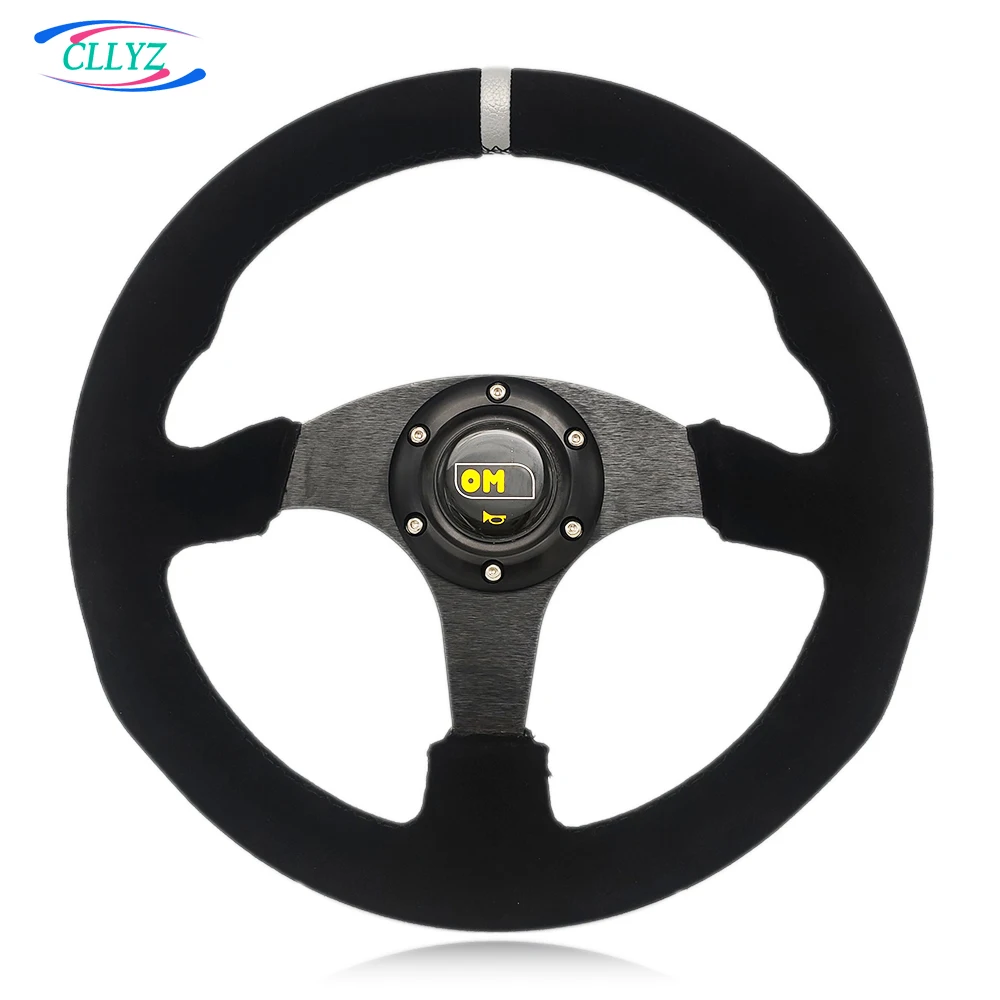 CLLYZ New Style OM Steering Wheel 13 Inch/330MM Suede Flat General Motorsport Steering Wheel With Horn Button