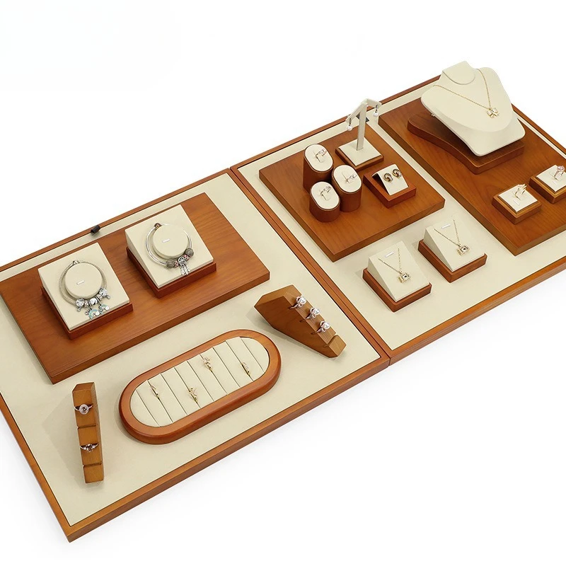 Microfiber solid wood jewelry display props, necklace display rack, jade bracelet jewelry display platform Holder Showcase Props