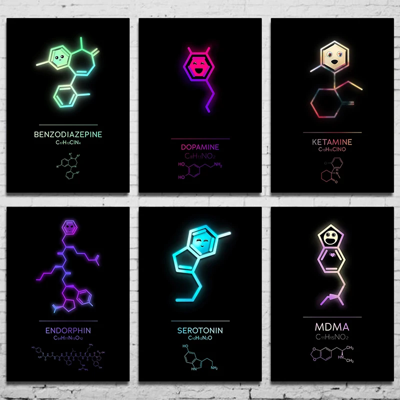 Neon Molecules poster Physical Chemistry Molecular formula Funny Cute Canvas Print Poster Wall  Art Decor House Room Decoration