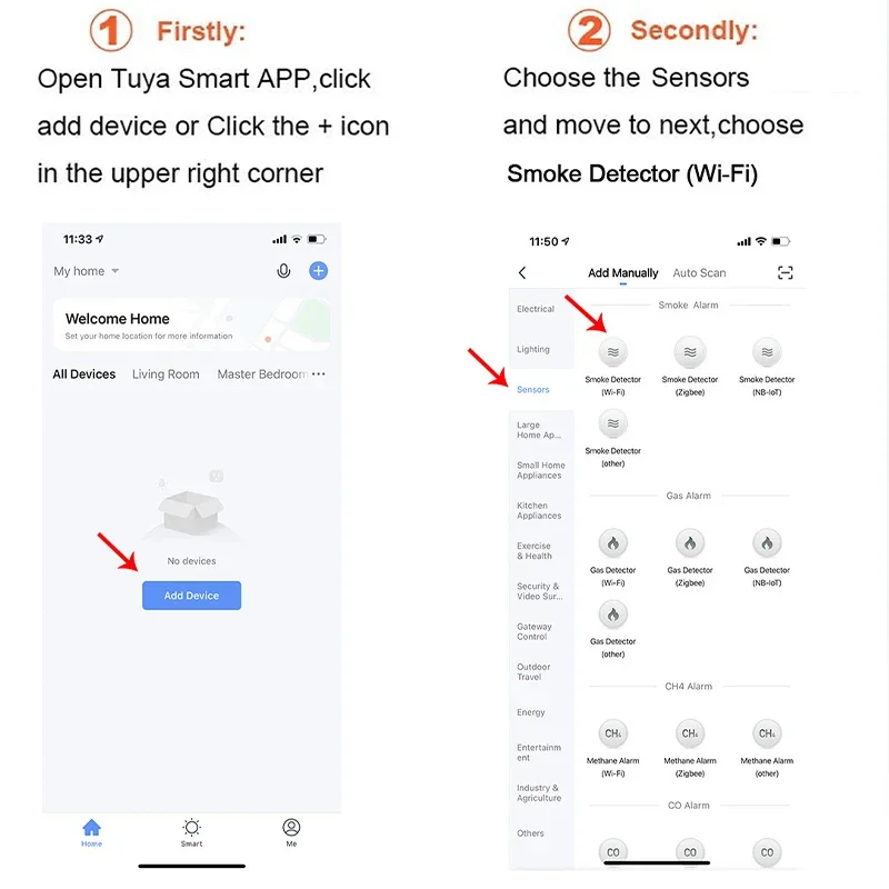 Tuya WiFi Smoke Alarm Fire Protection Smoke Detector Smoke House Combination Fire Alarm Home Security System Firefighters