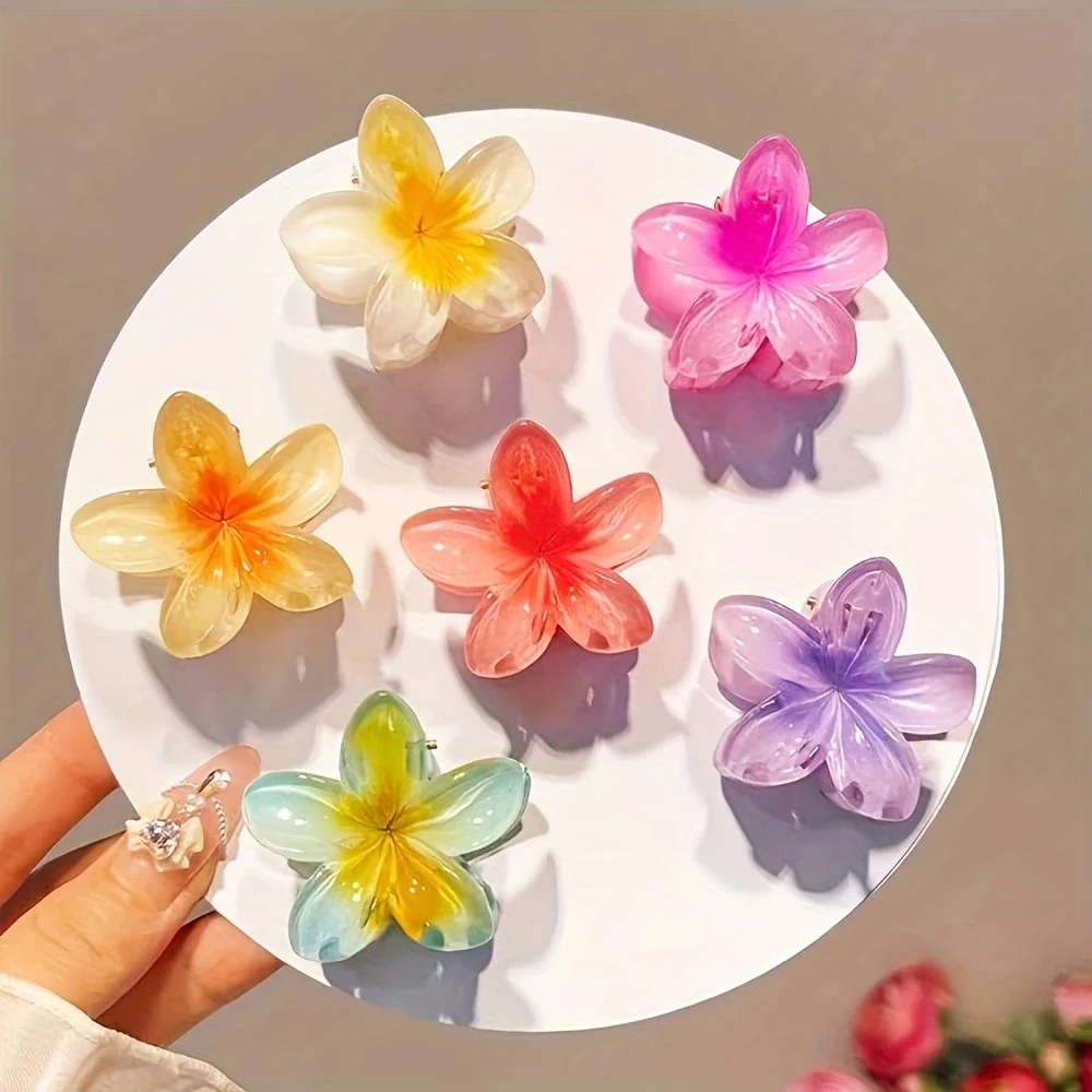 Juego de 6 piezas de pinzas para el cabello con flores degradadas, tocados y accesorios para el cabello de estilo informal a la moda, colores mezclados, regalo Ideal para mujeres jóvenes