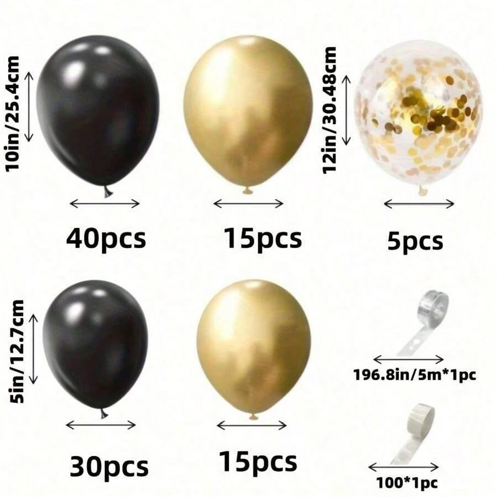 107-teiliges Schwarz-Gold Luftballon-Girlanden-Set Metallische Gold-Girlande Bogen Hochzeit Abschlussfeier Deko Baby-Shower Geburtstagsparty Dekoration – Detail 3