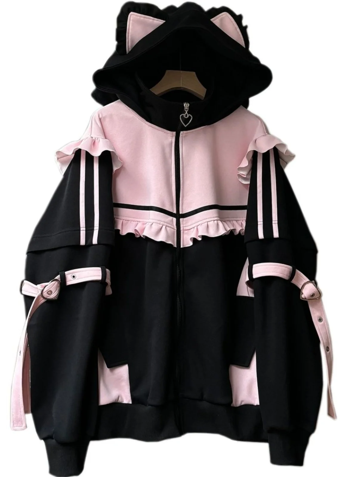 

Spring Autumn Thin Fce Subculture Virtual Human Color Blo Long Sve Hoodie Women's Lace Hem Coat Sweet Japanese Sle
