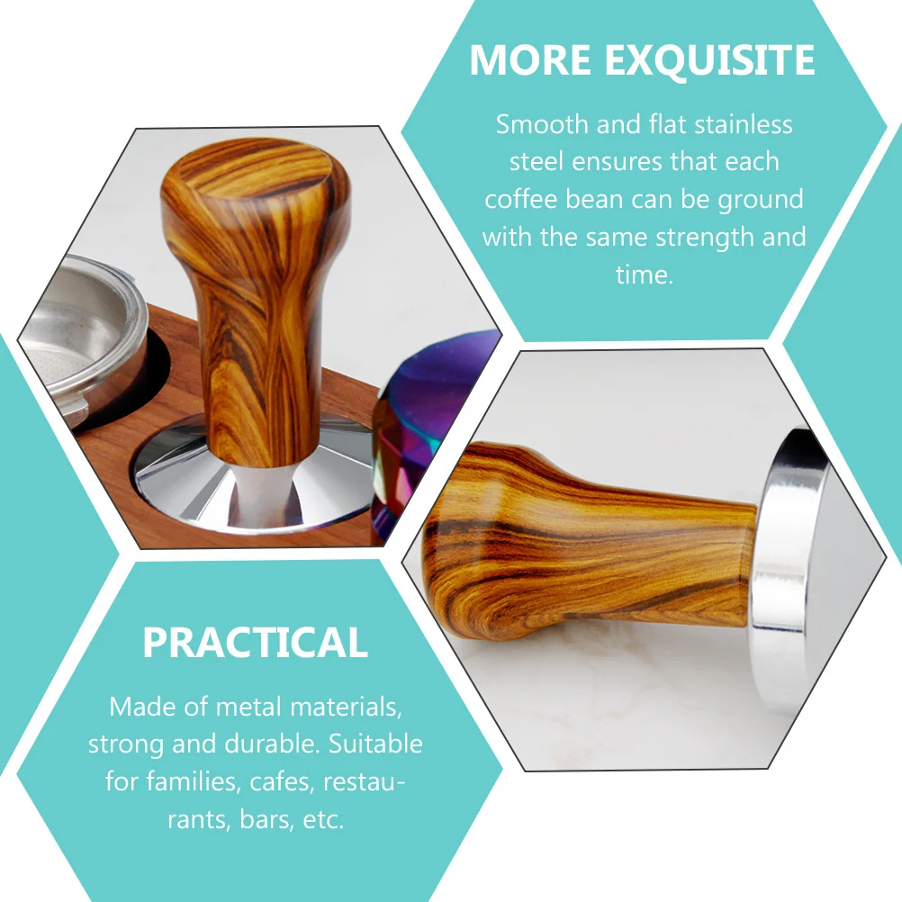 

Wood Grain Coffee Tamper Metal Wooden Handle Ergonomic Design For Espresso Machine Flat Base Tool