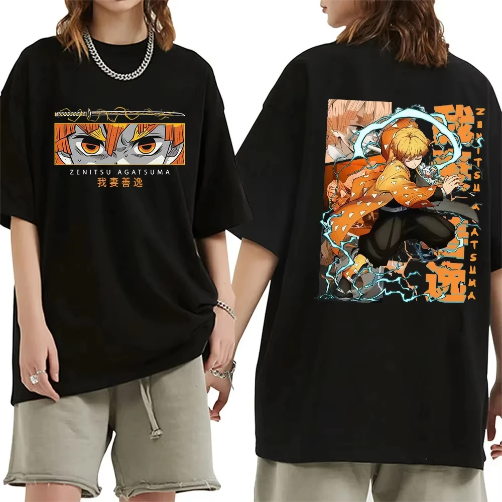 

New Anime Demon Slayer Zenitsu Agatsuma Graphic T Shirts Men Women High Quality Vintage Oversized Cotton T-shirts Y2k Streetwear