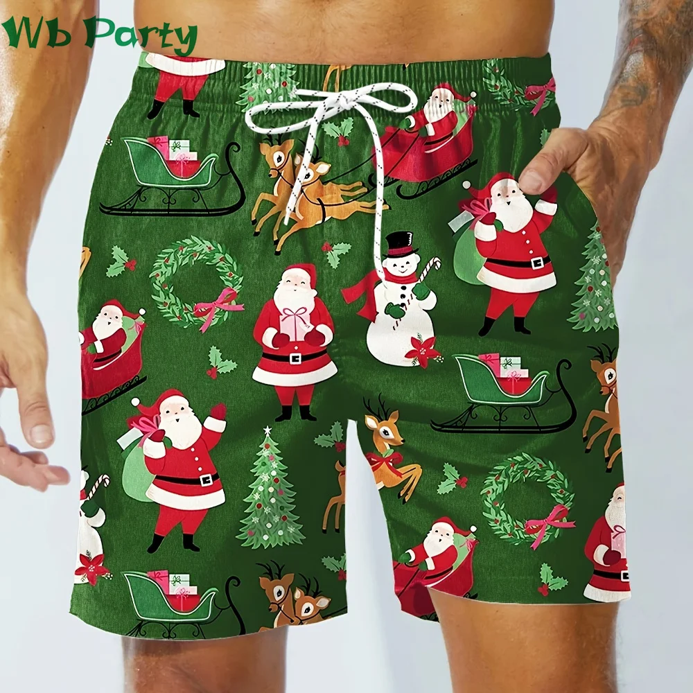 Christmas Short Fashion Summer Mens Shorts Drawstring Beach Shorts Casual Loose Sports Shorts Men Breathable Short Mens Pants