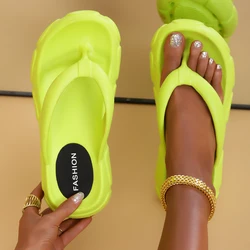 Women's Green Wedge Flip Flops 2023 Summer Thick Bottom Non Slip Beach Slippers Woman Fashion Clip Toe Chunky Platform Sandals