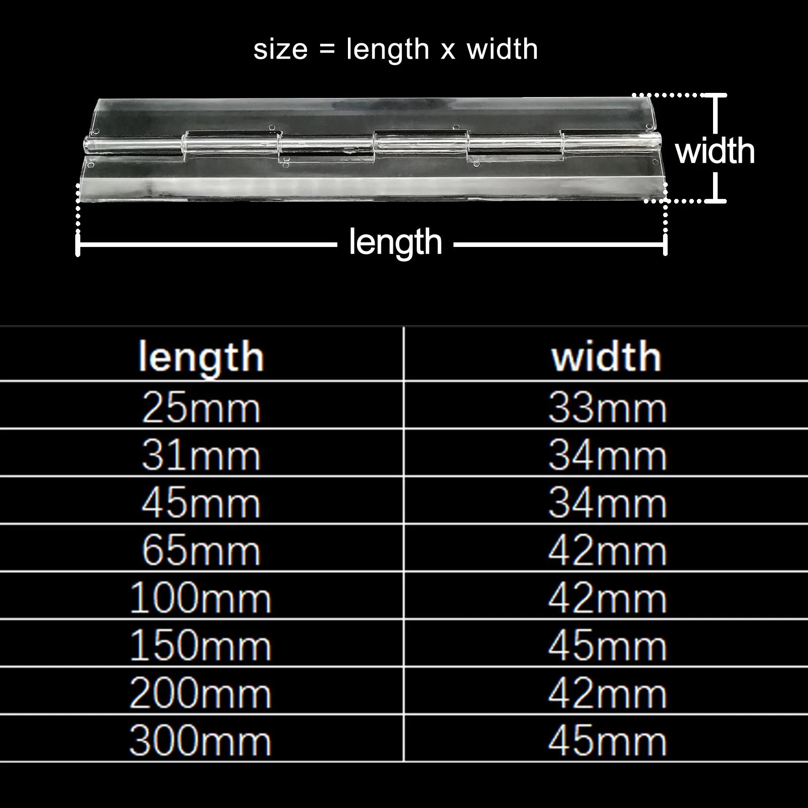 25mm 31mm 45mm 65 100mm 200mm 300mm Lengthened Clear Transparent Acrylic Plastic Display Cabinet Box Case Piano Plexiglass Hinge