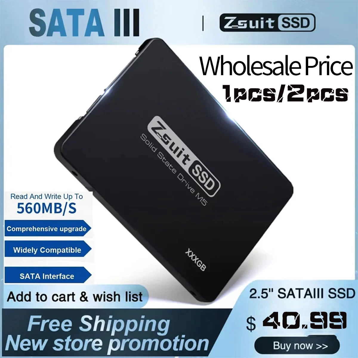 Zsuit-Unidade de estado sólido para laptop e desktop, disco SSD, disco rígido, alta capacidade, SSD, 1TB, 2TB, Sata 2.5, frete grátis, preço de atacado