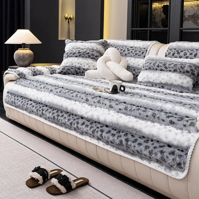 1pc Thicken Rabbit Fur Plush Sofa Slipcover Non-slip Soft Sofa Towel Couch Cushion Cover for Living Room Modern Home Decor