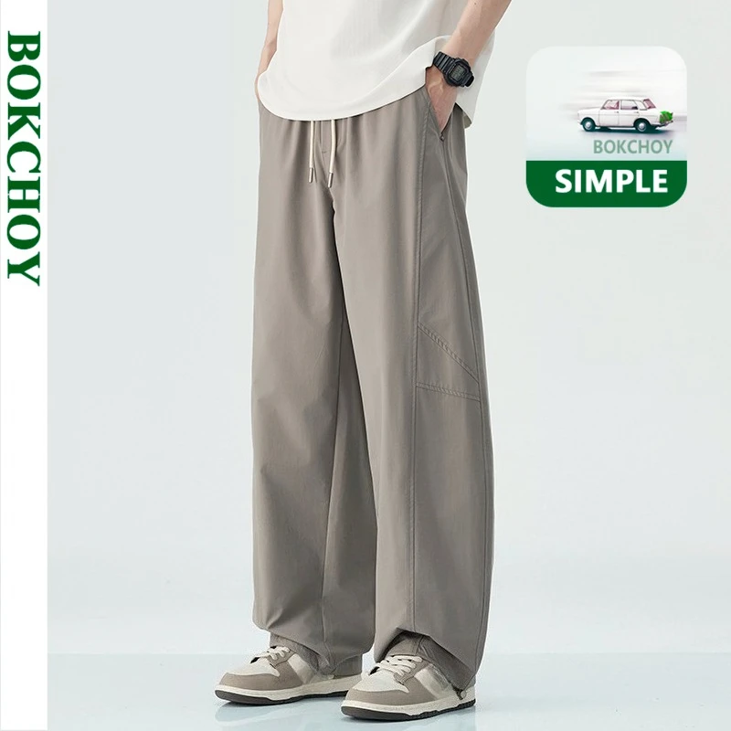 

2025 Autumn New Casual Loose Solid Color Pants for Men Clothing Straight Drawstring Trousers LX8379