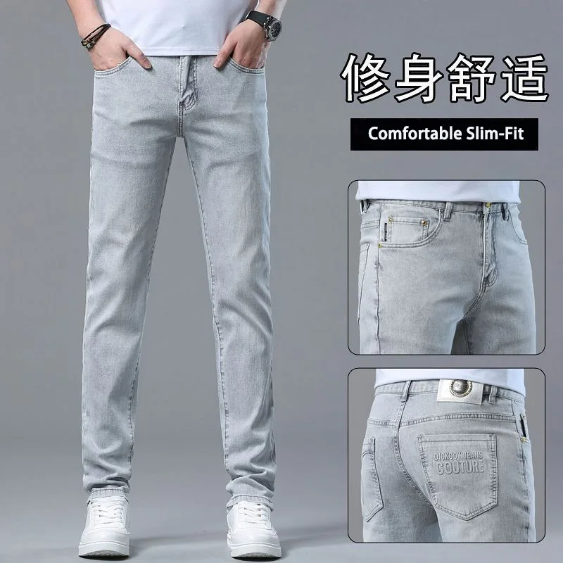 Spodnie męskie slim fit z denimu na rok 2025, wysokiej jakości, modne, casualowe, ze ściągaczami na nogawkach, spodnie do kostki, niebieskie, czarne, inne kolory do wyboru.