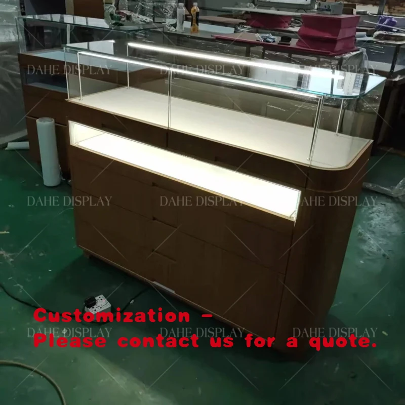 custom.Luxury Latest Style Perfume Jewelry Watch Glass Cabinet Counter Displays with Led Light Drawer