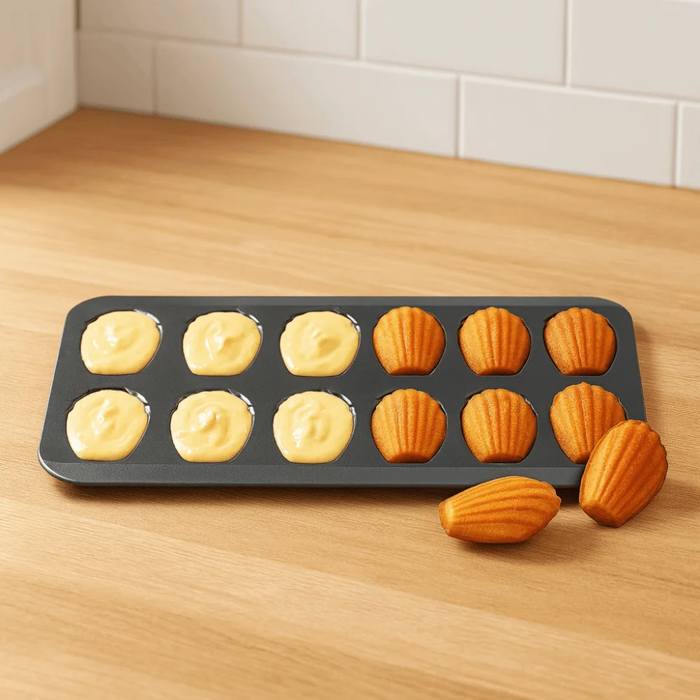 

Nonstick 12-Cavity Madeleine Baking Tray Heat-resistant Carbon Steel Madeleine Cake Baking Pan Black Easy To Demold