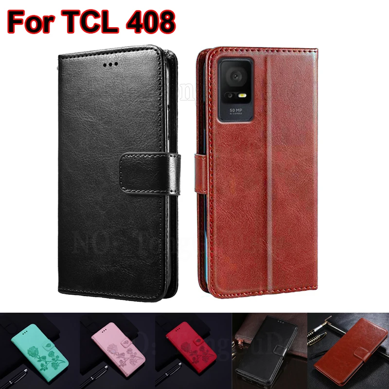 Original Leather Case For TCL 408 Case Magnetic Wallet Card Holders Protection Phone Funda Cover For Carcasas TCL 408 Mujer Etui