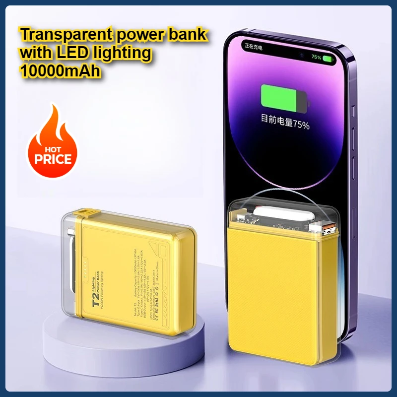 

PD20W Transparent Power Bank with LED Lighting10000mAh Fast Charging Portable Power Source 22.5W Mini and Portable