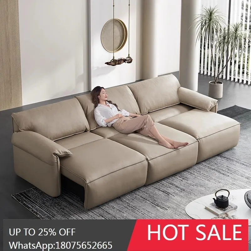 SGF Italian Minimalist Multifunctional Genuine Leather Sofa Bed Wall-Mounted Extendable