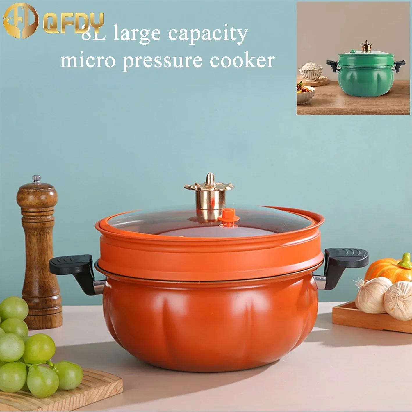 8L Multifunctional Large Capacity Pumpkin  Micro Pressure Pot  with Visible Lid and Steamed grid Induction cooker universal