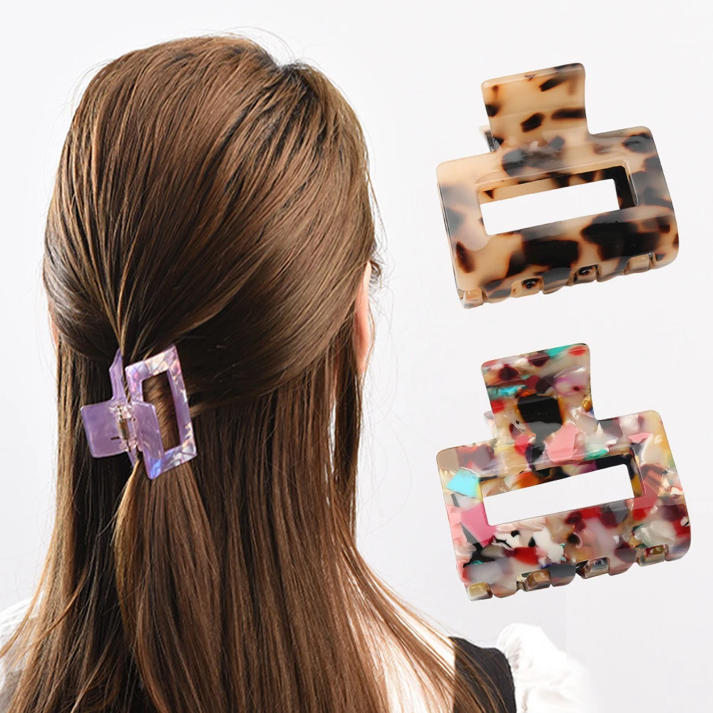 55mm Geometric Square Hair Claws Brightly Colored Acetate Clips Leopard Grain Hair Crabs Hair Accessories