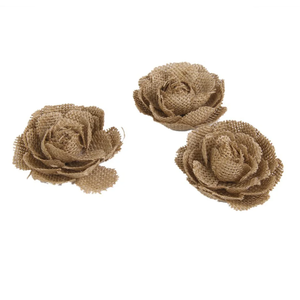 

6 PCS DIY Wedding Decor Craft Burlap Flowers for Crafts Rustic Rose Hand-made Roses