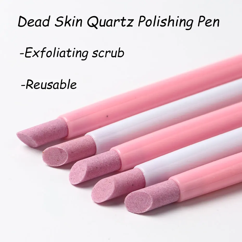 2/5 قطعة رسومات أظافر الكوارتز طحن القلم مزيل الجلد الميت مسمار الفن القلم مزيل الجلد الميت UV هلام البولندية مانيكير عصا الملفات أدوات