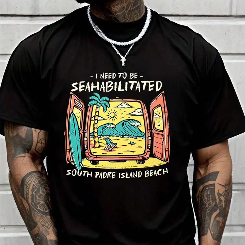 

Футболка с креативным принтом South Padre Island Beach, летняя повседневная футболка с короткими рукавами, уличная одежда для мужчин и женщин, свободная футболка