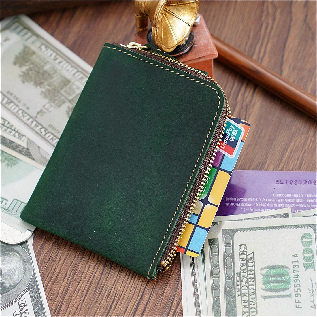 Natural Leather Credit ID Card Holder Vintage Fashion Coin Purse Small Wallet Clutch Zipper Clamp For Money Short Wallet Unisex