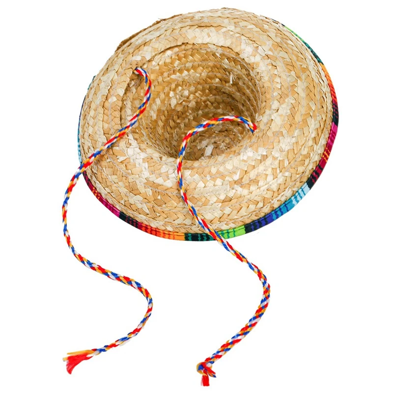 6 Pack Small Sombrero Hats, 6.5 Inch Natural Straw Hats Sombrero Party Hats Dolls Pets Themed Party Decoration Supplies-AT93