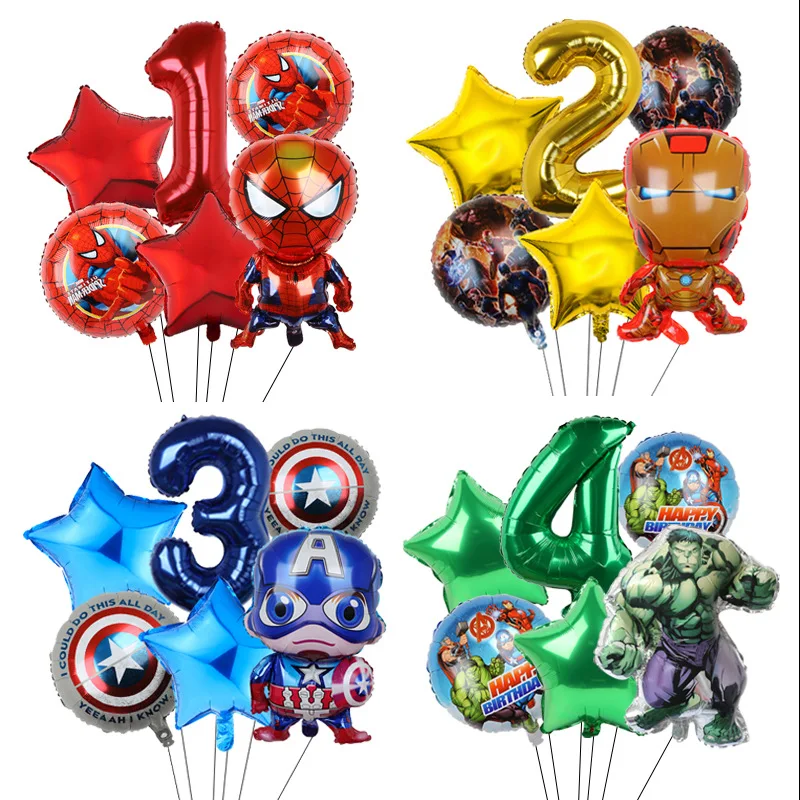 Avengers Marvel Hero Spider Man The Hulk Captain America Round Aluminum Balloon Birthday Party Set Decoration