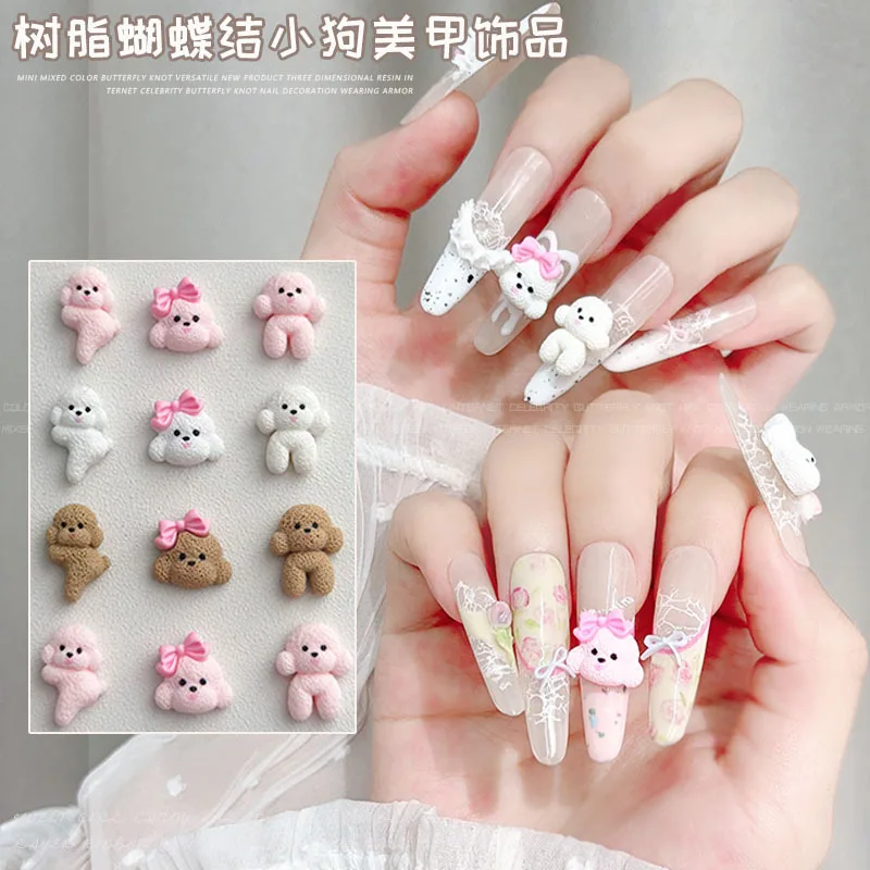 20PCS 3D Acrylic Bow Dog Nail Art Charms Kawaii Cartoon Puppy Accessories For Nails Decoration Design Mancure Decor Supplies