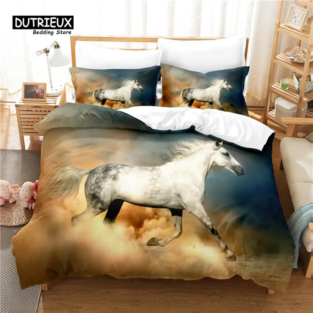 

Fine Horse Bedding Set, 3Pcs Duvet Cover Set, Soft Comfortable Breathable Duvet Cover, For Bedroom Guest Room Decor