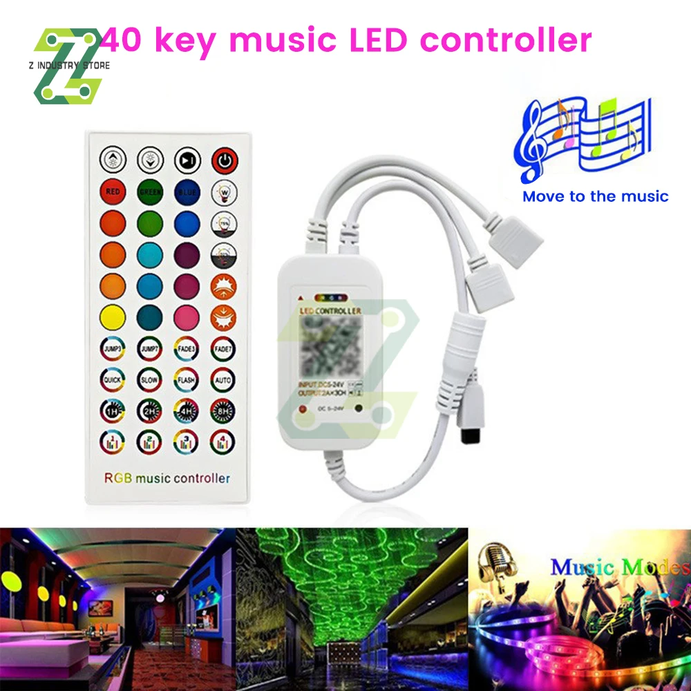 Voice-Controlled LED Strip Light Controller with 40 keys IR Remote Control Bluetooth Music Controller for 5050 3528 RGB Tape