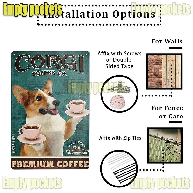 Vintage Pet Dog Corgi Tin Sign Plates for Pet Shop Bedroom Living Room cafe Kitchen metal wall art Decor Gift for Dog Lover