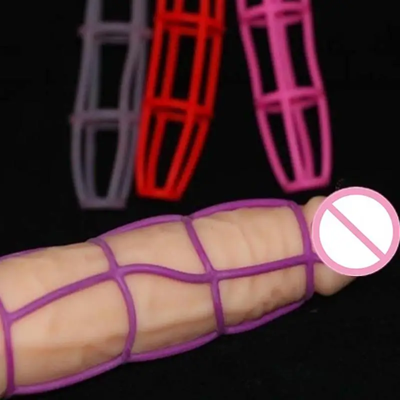 1PCS BDSM Silicone Chastity Cage Cock Ring Penis Extender for Men Adult Delay Time Enlargement Penis Sleeve Random Color Sex Toy view 2