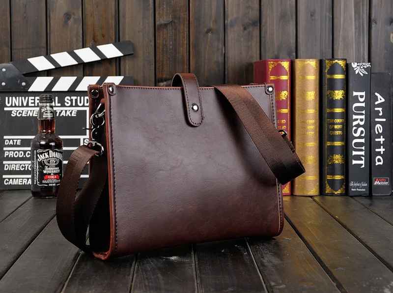 Men's Business office Briefcase Brand PU Leather Shoulder Bag Solid Vintage Messenger Bags male Small Crossbody bags Casual Tote