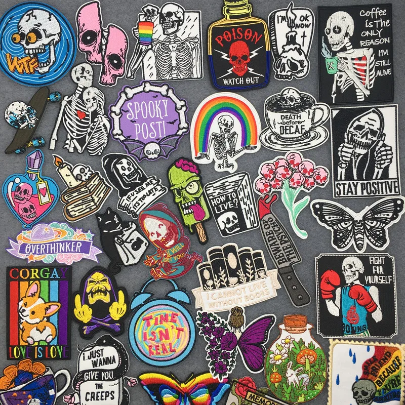 

Skull Punk Patches on Clothes Cartoon Stickers Appliques Iron On Patch On Clothes Thermoadhesive Patches Jacket Badge DIY