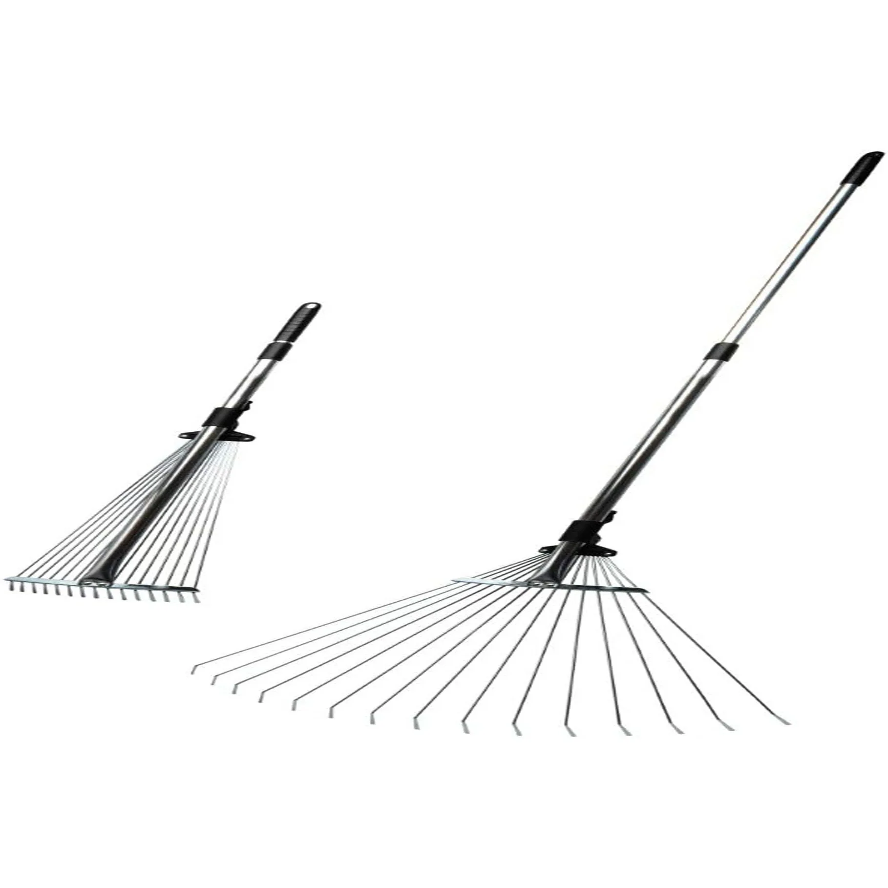 Telescopic Garden Leaf Rake 15 Teeth Adjustable Steel Wire Lawn Rake Heavy Duty Expandable Metal Rake for Yard Lawn Debris