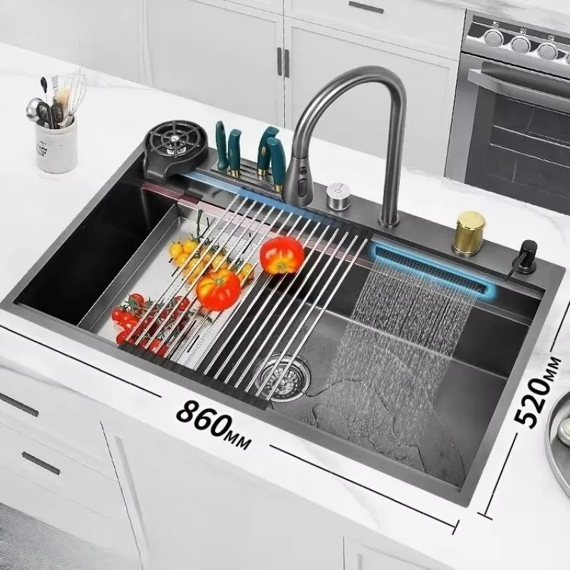 

High Quality 304 Stainless Steel Draining Large Single Slot Bowl Lavabo Multifunctional Kitchen Sink with Faucet