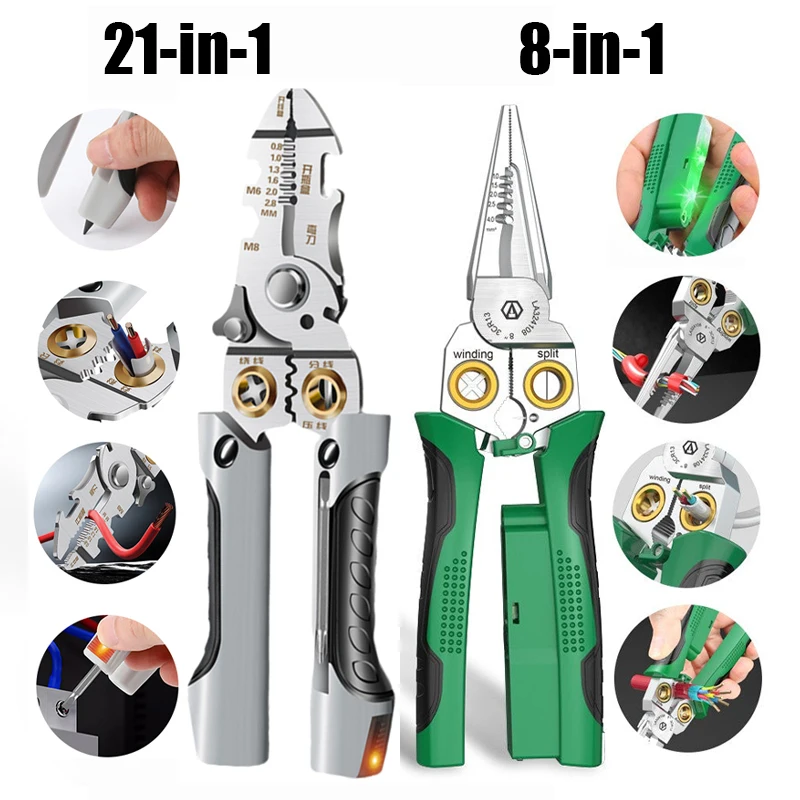 21-in-1 Multifunctional Wire Stripper Electrician Pliers 8-in-1 Electricity Pliers Scissors With Electrical Measuring Hand Tools