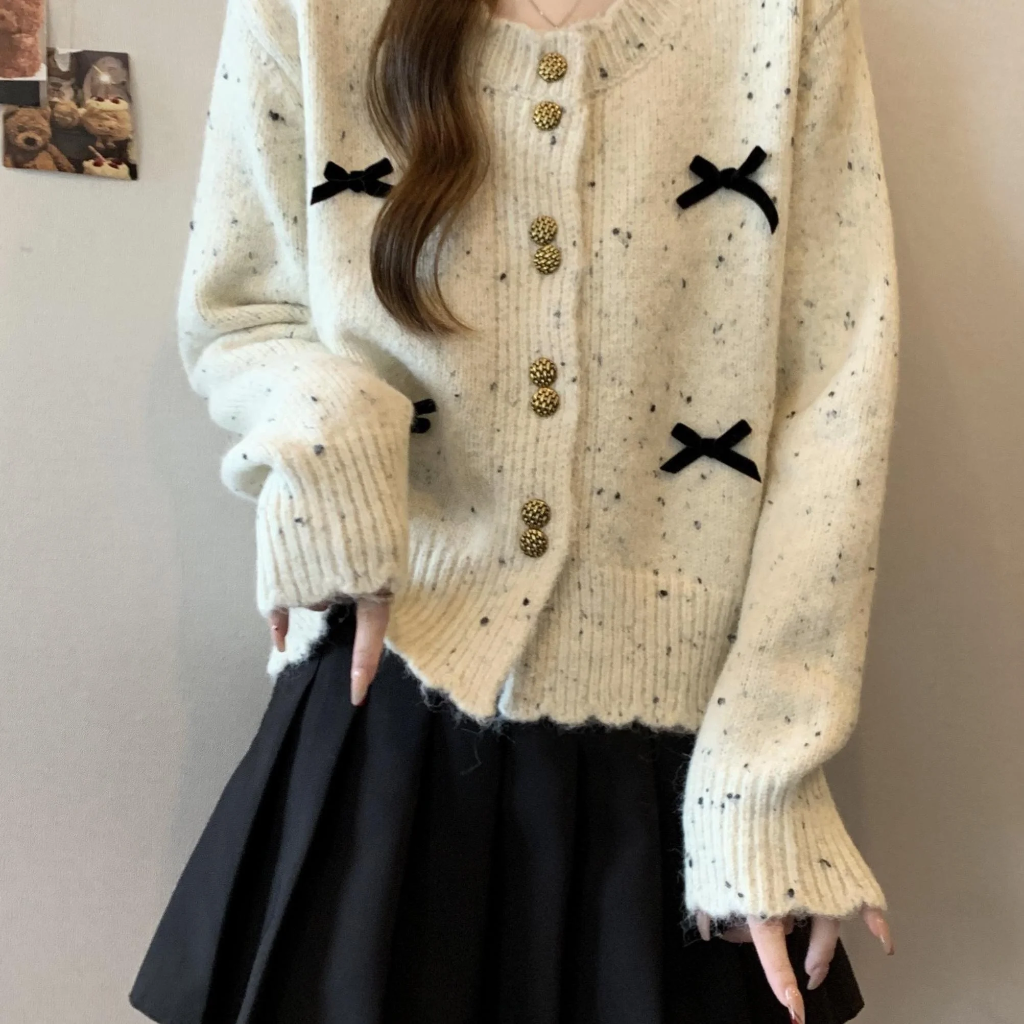 

Корейский шикарный короткий вязаный кардиган для женщин, осенне-зимняя новинка, большие размеры, для полных женщин, свитер-пальто с узлами, для повседневной носки