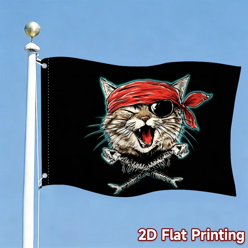 1pc Pirate Cat with Bandana and Crossbones Printed Garden Flag Polyester Flag Only No Pole Included