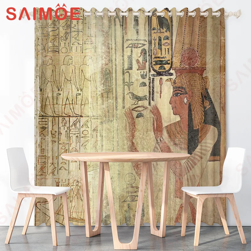 3D Southeast Asian Ethnic Inscription Curtains Primitive Civilization Custom Thin Polyester Fabric Office Background Decorations