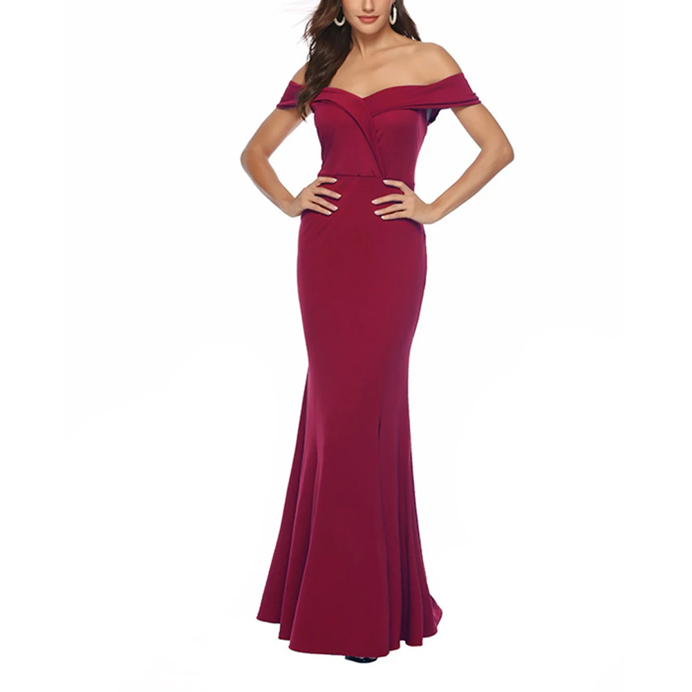 

Hot New Dress Women 5% Spandex 95% Polyester Bodycon Evening Party Dress Formal Maxi Dress OFF Shoulder Regular